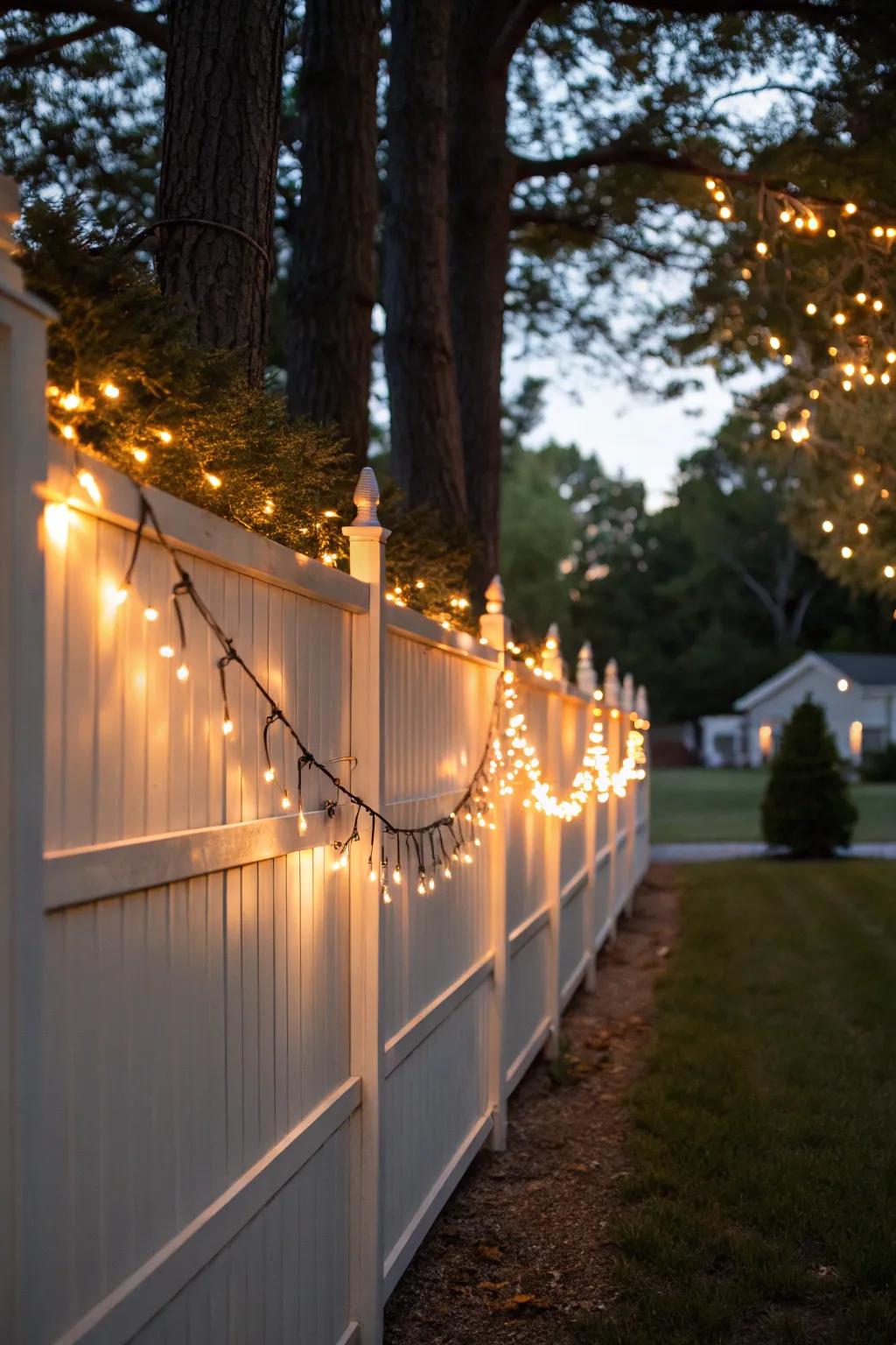 Filament lights introduce a dreamy element to any vinyl fence.