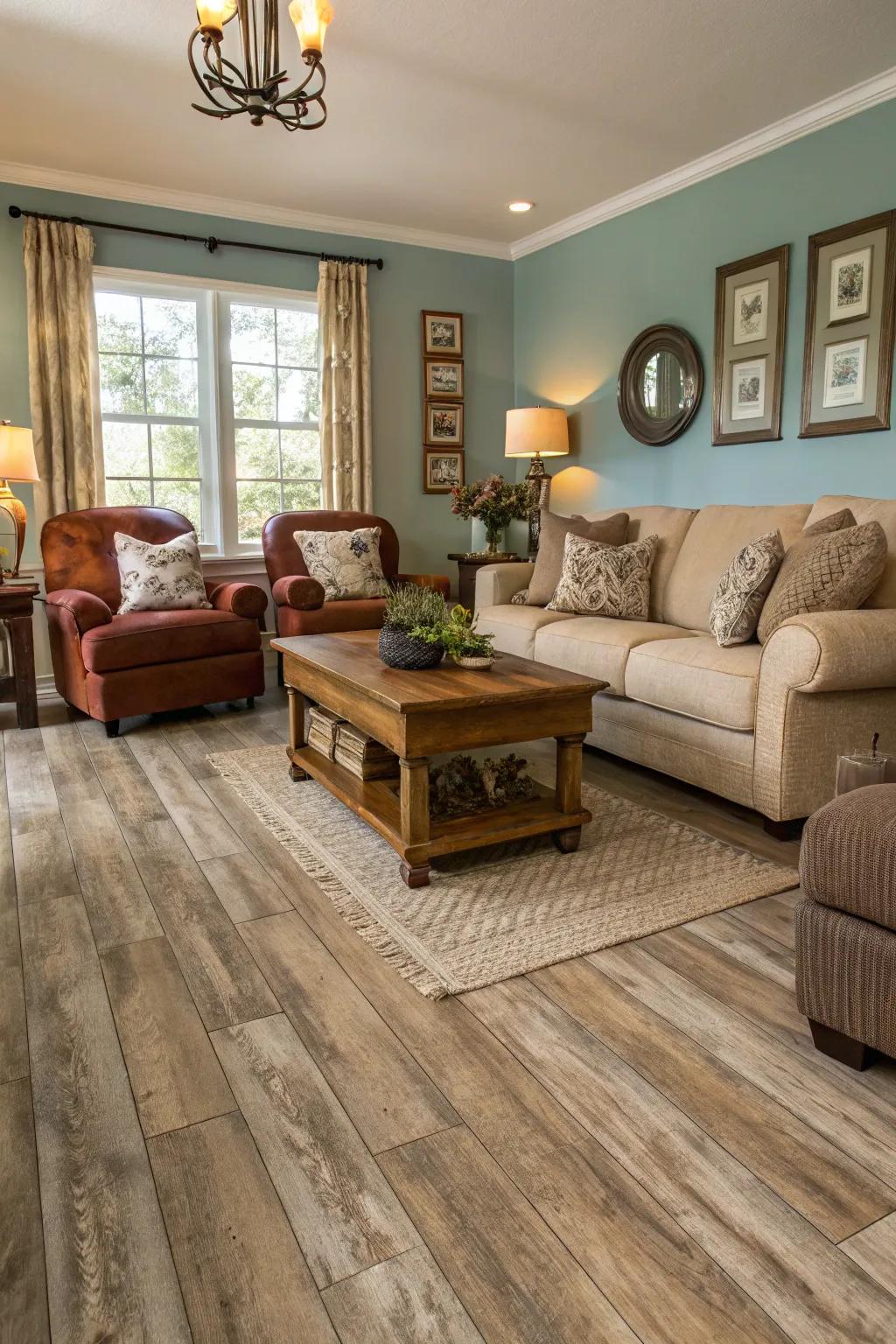 Enjoy the cozy feel of hardwood with the practicality of vinyl.