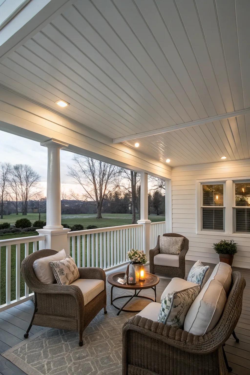 Classic white vinyl panels bring a modern and fresh atmosphere to your porch.