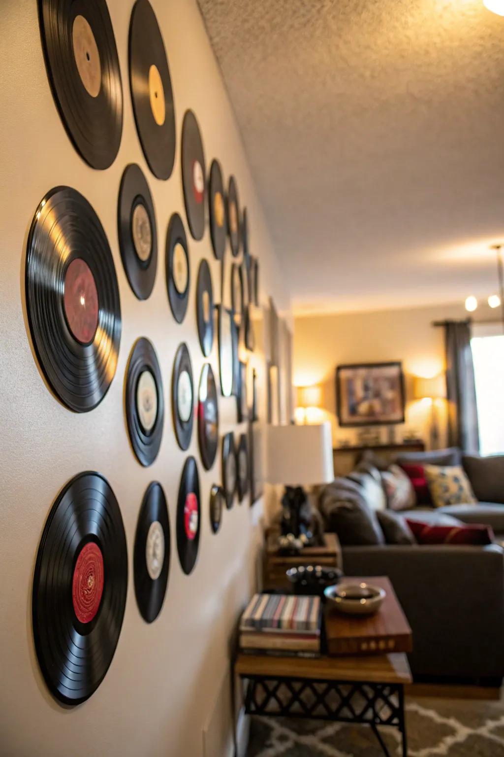 Design a captivating wall feature with your favorite vinyl circles.