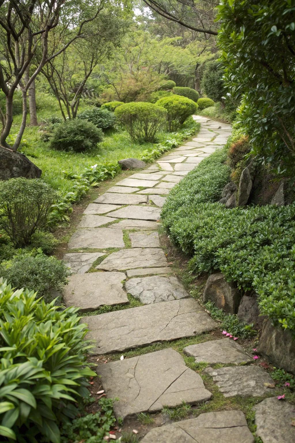 A stone paver walkway introduces a touch of class to any garden.