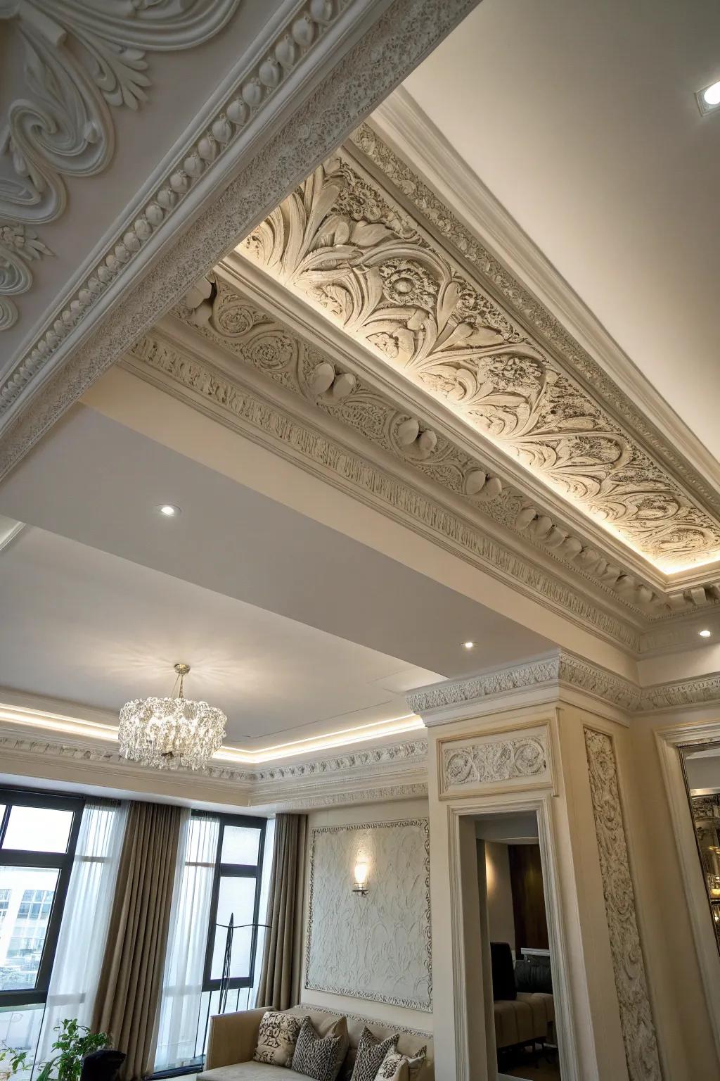 Detailed ceiling corner molding for a polished appearance