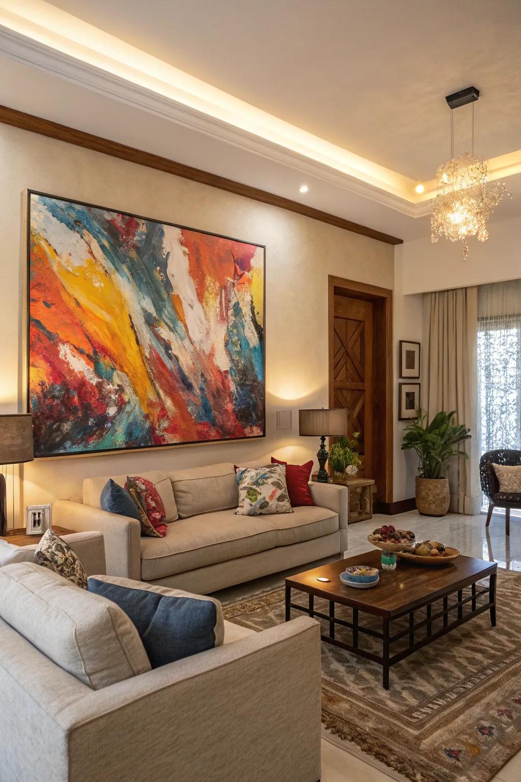 An audacious abstract piece has the power to transform your living area into a personal art gallery.