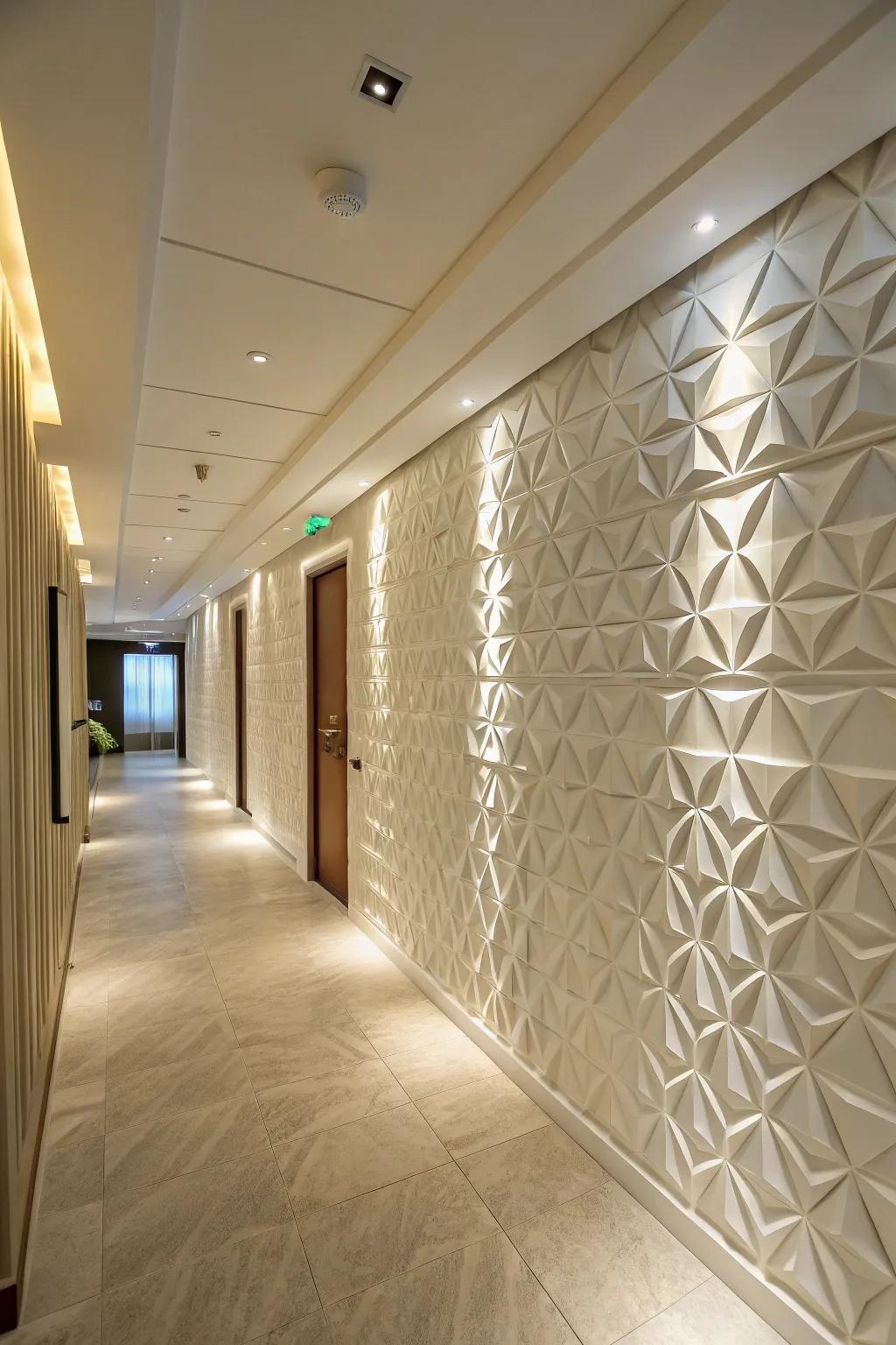 3D wall panels bring depth and visual appeal to any hallway setting.