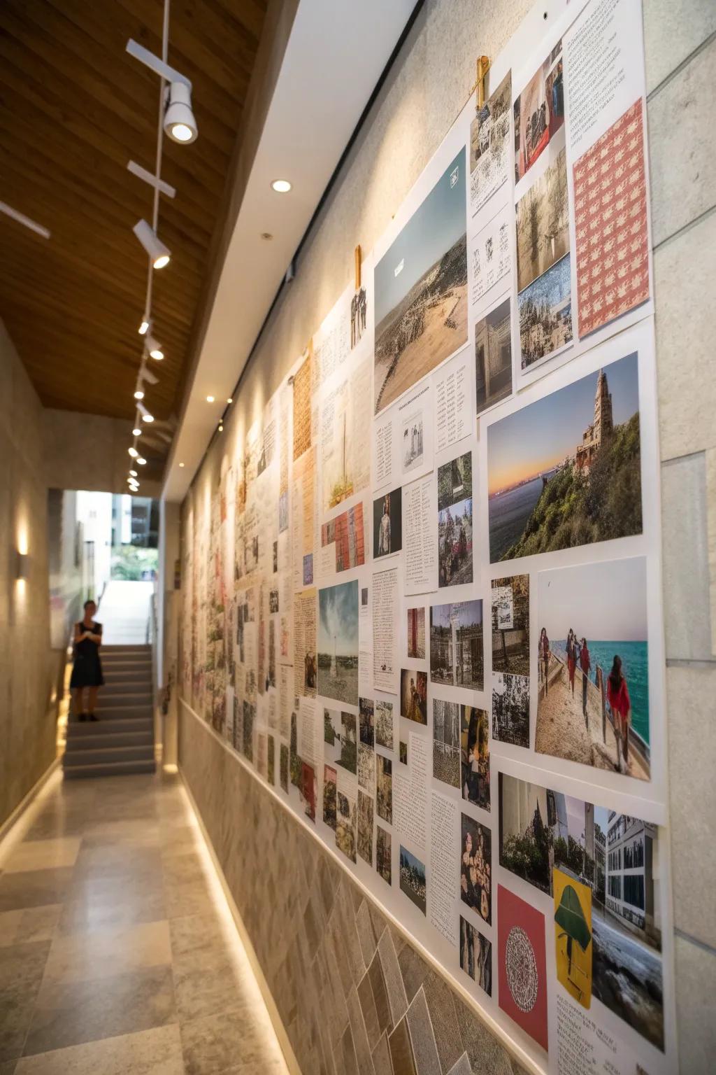 An assembled wall that introduces depth and conveys a narrative.