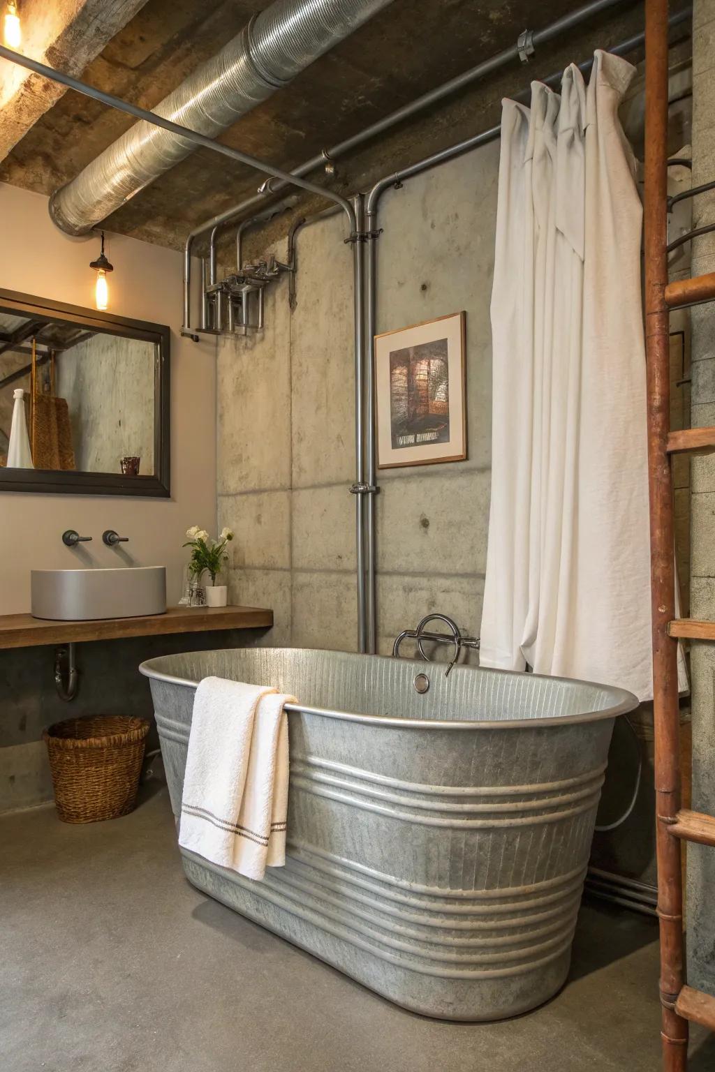 The fusion of metallic elements and comfort defines this stylish bathroom design.