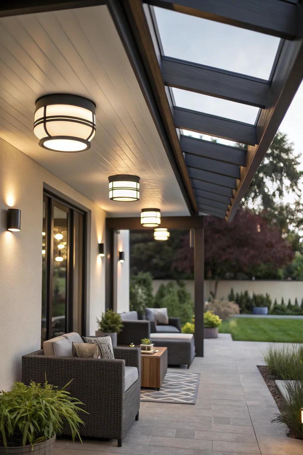 Sleek flush mounts provide modern elegance to your outdoor setting.