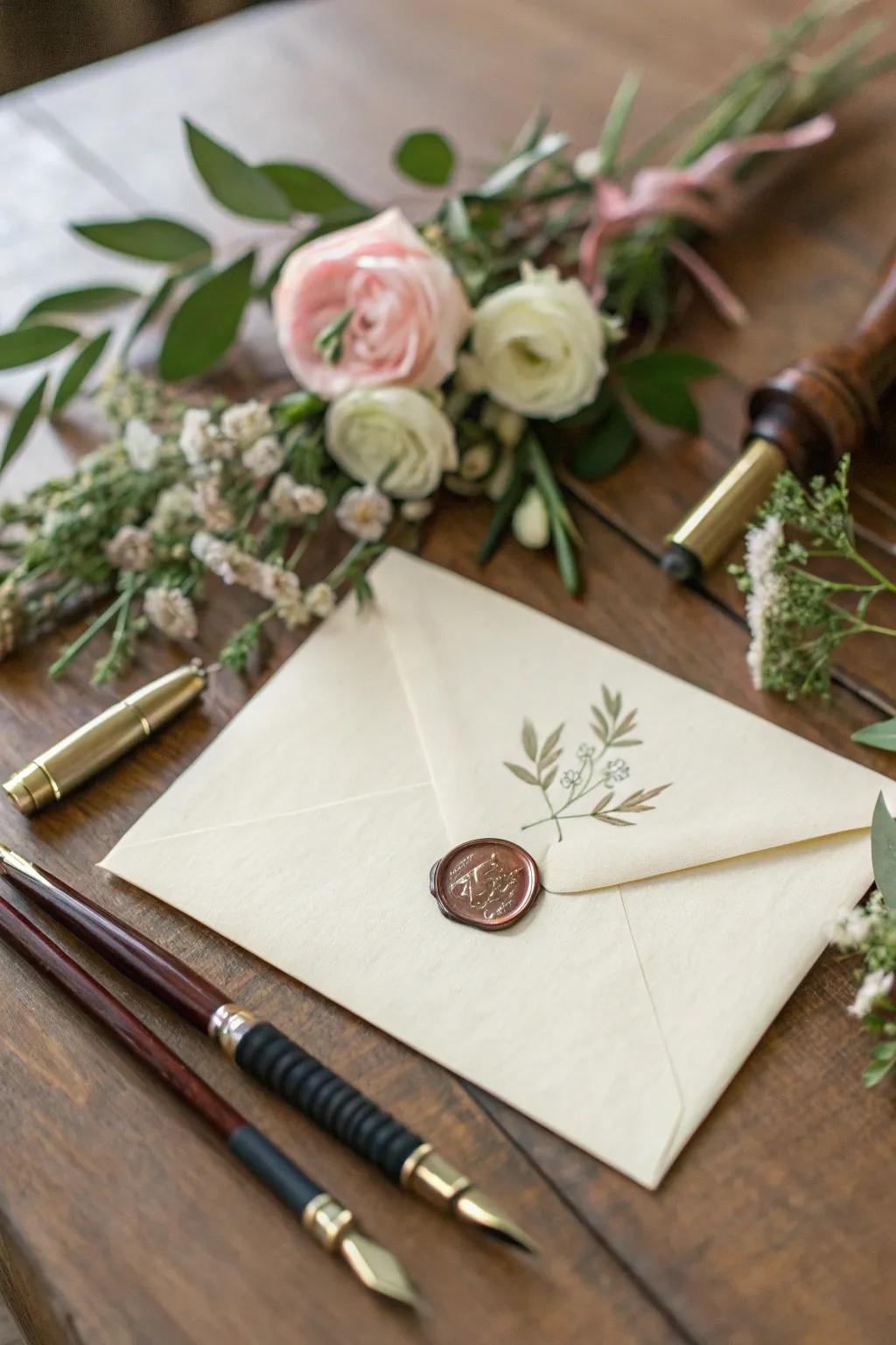 An envelope adorned with a wax imprint, the perfect way to personalize your mail.