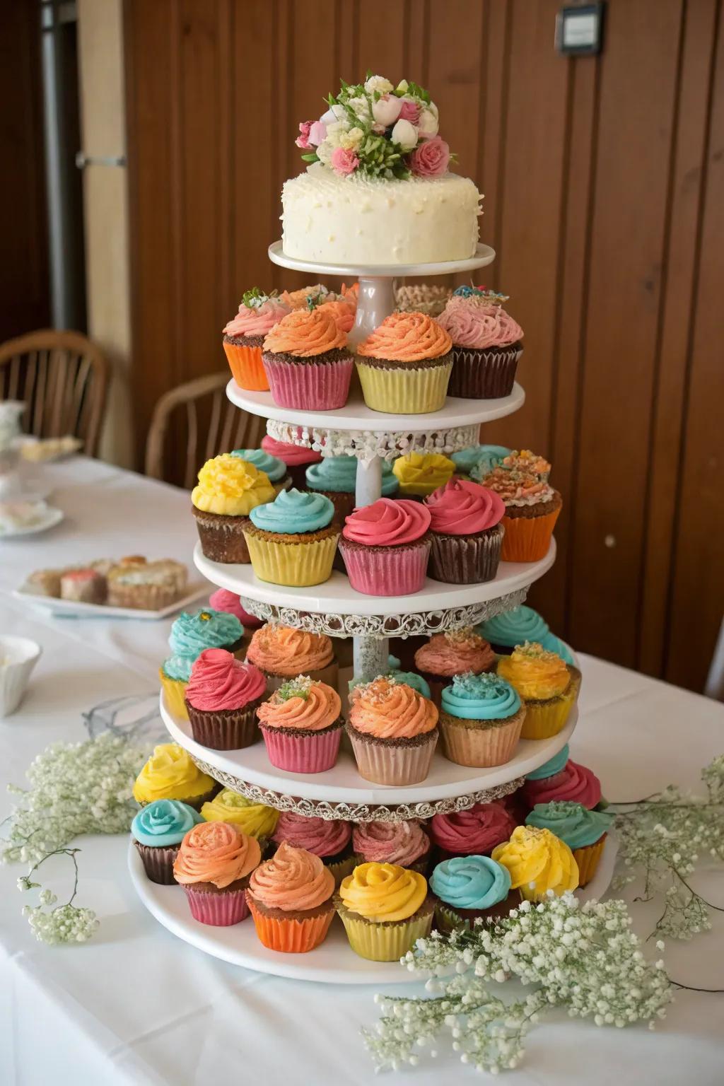 A timeless stacked sweets display that fits any wedding's aesthetic.