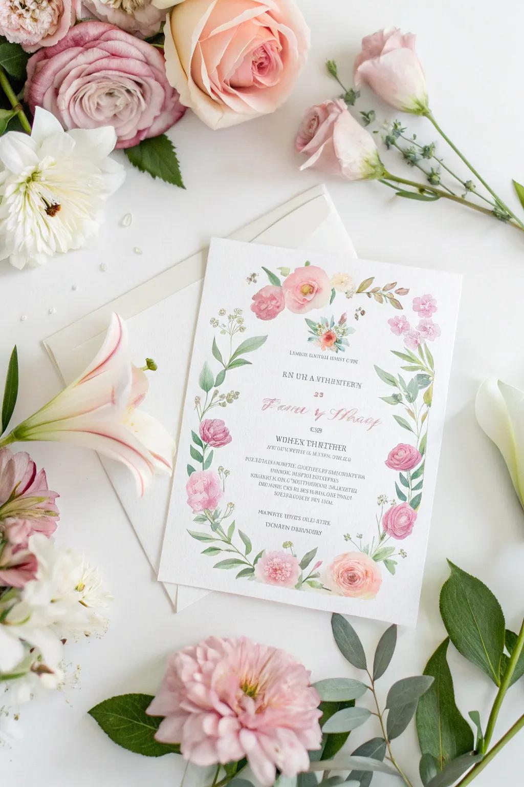 Watercolor botanical wedding announcement with a tender and romantic appeal.