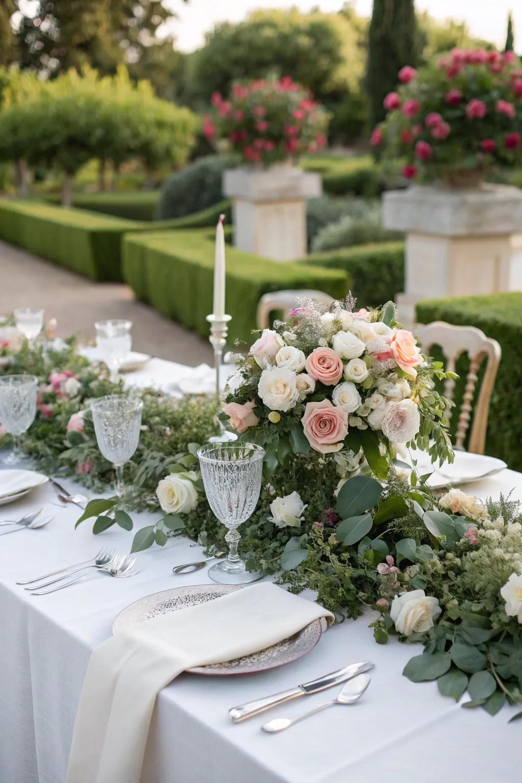 Lush floral displays featuring roses and foliage for a touch of romance.