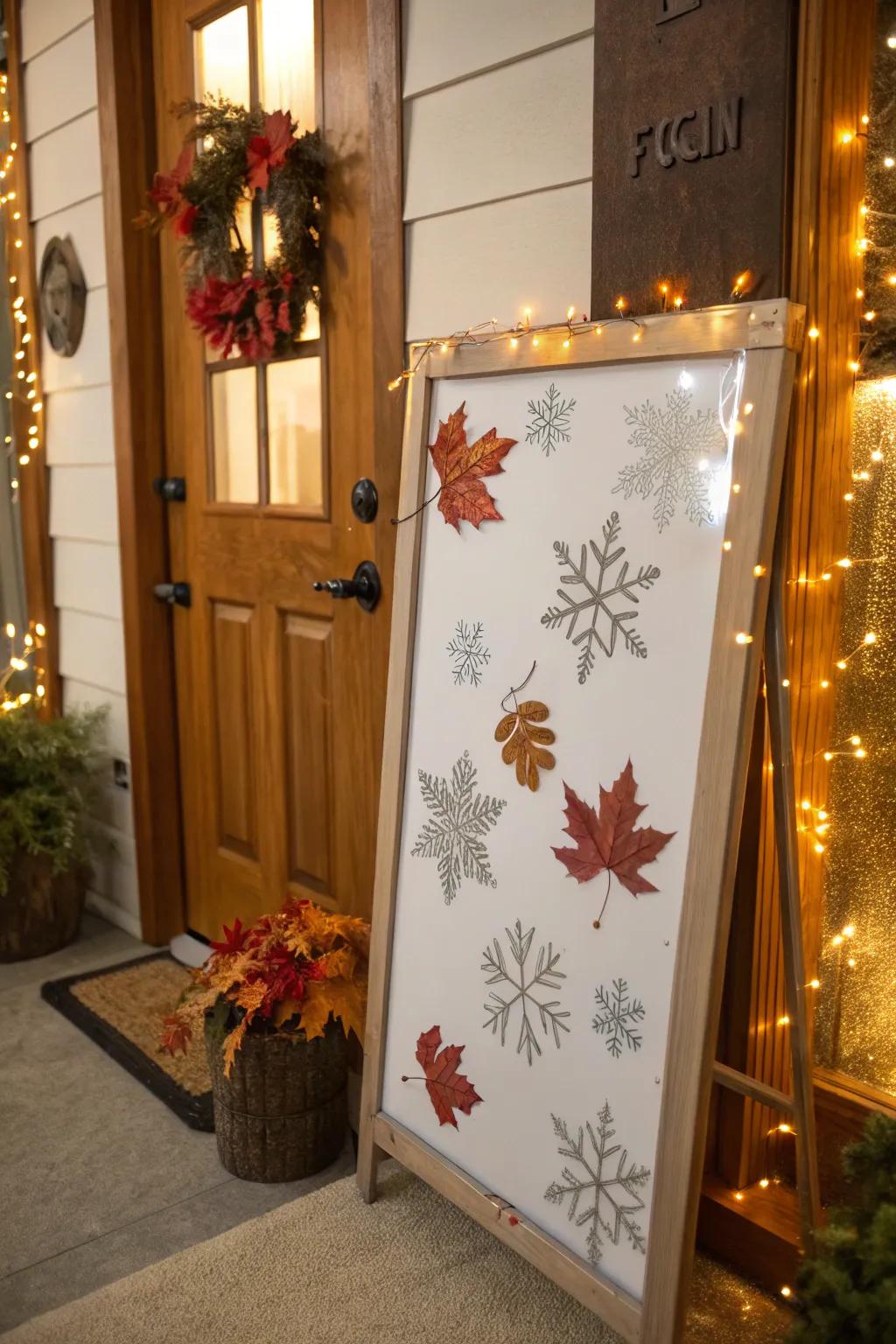 A display board decorated with seasonal elements, crafting an inviting entrance.