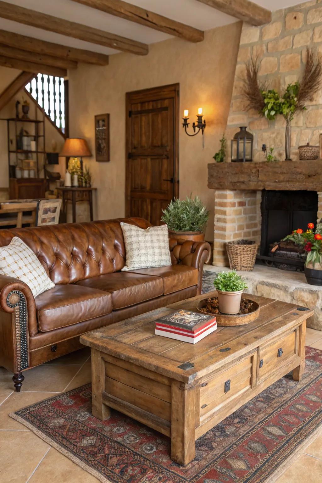 Leather and wood create a perfect backdrop for a timeless Western vibe.