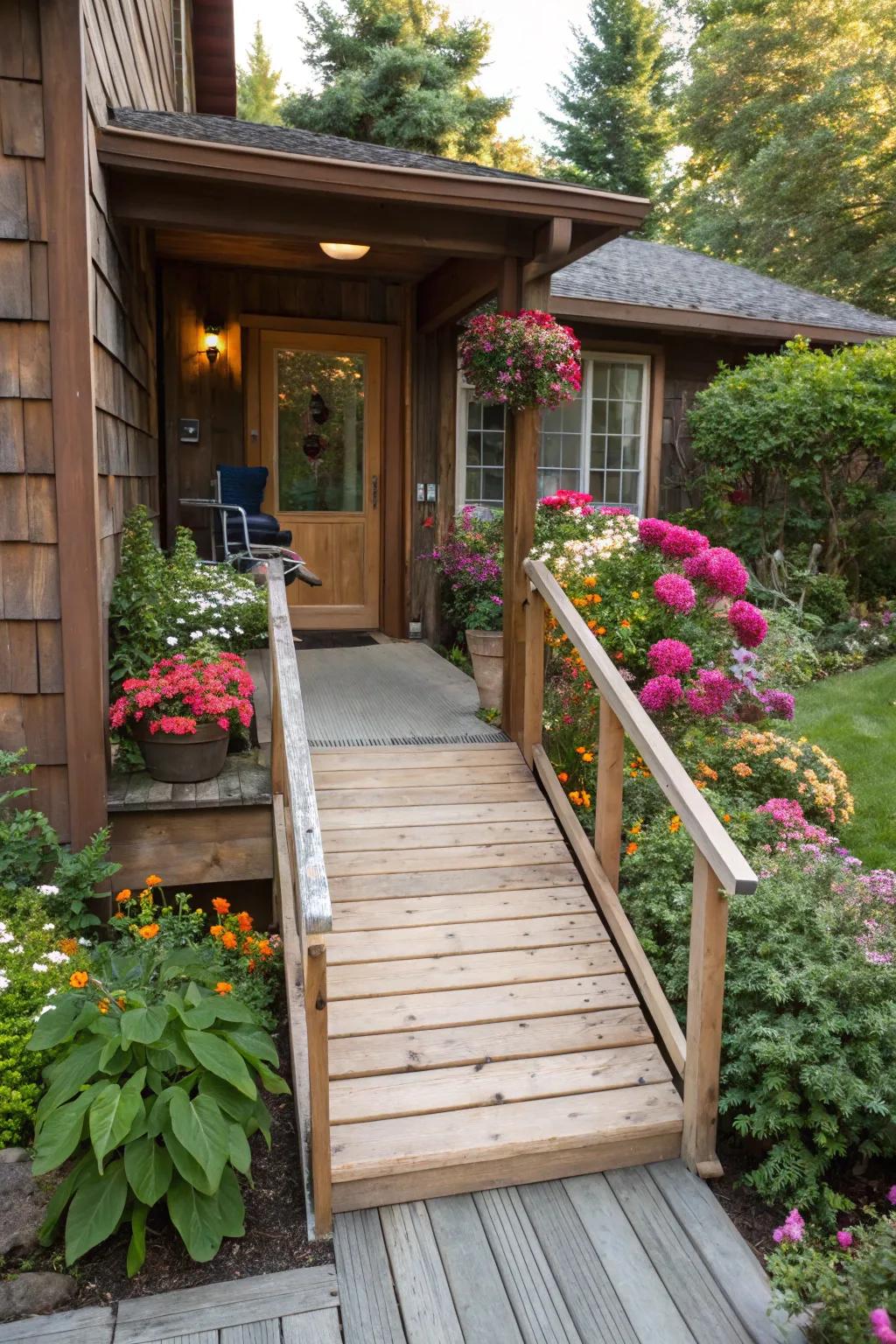 A wood ramp that brings a cozy and natural appearance to a simple home.