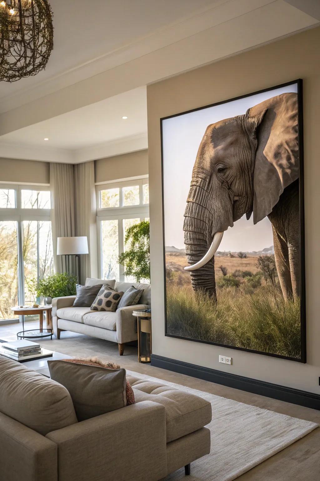 Grand elephant art piece for a touch of elegance.