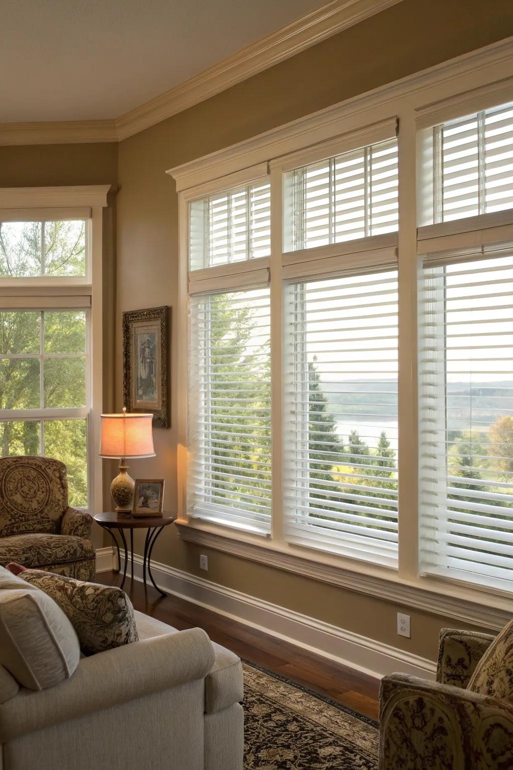 Classic blinds highlight the enduring charm of casement windows.