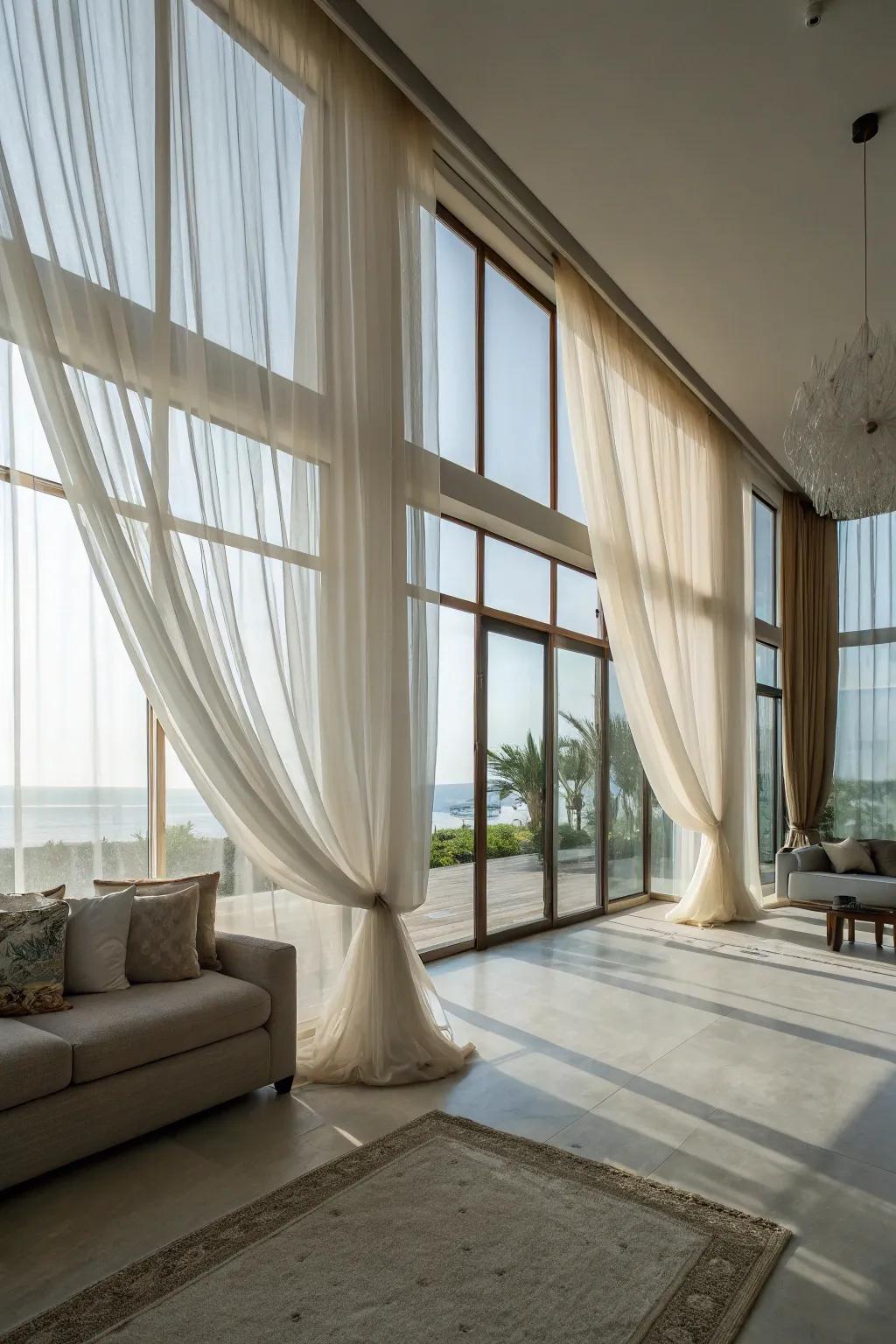 Light window coverings create a gentle, ethereal vibe as they diffuse sunlight.