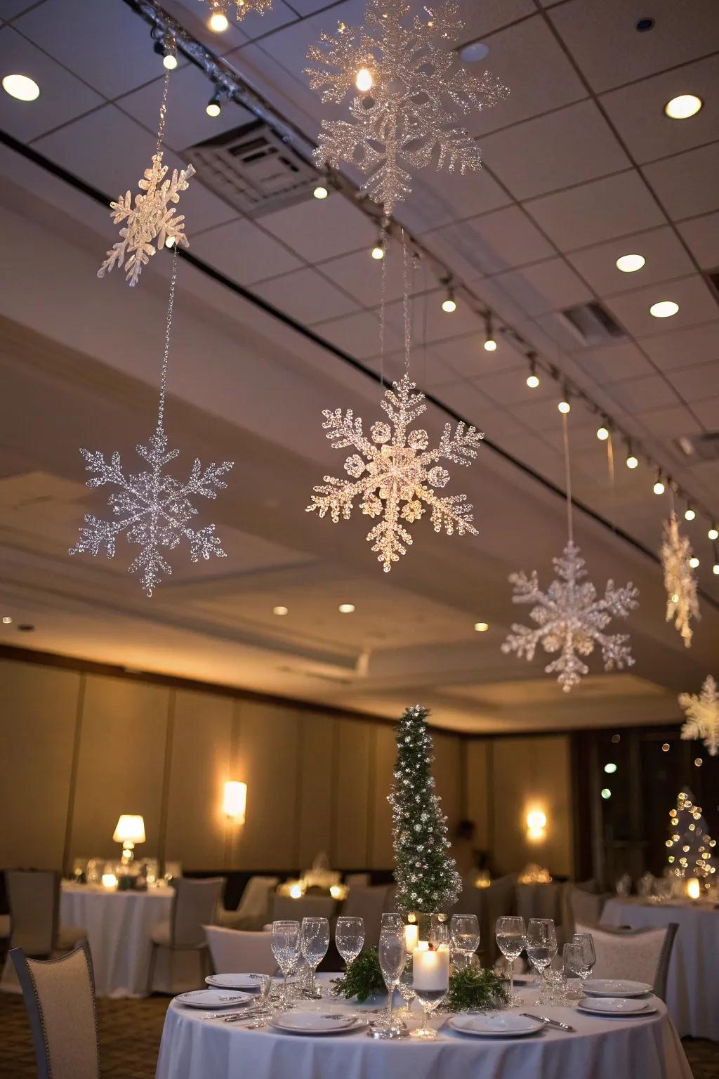 Crystal snowflakes bring an element of sophistication to any winter formal.