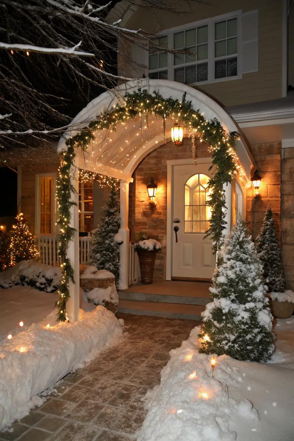 A snowy archway creates a stunning introduction to your winter wonderland.