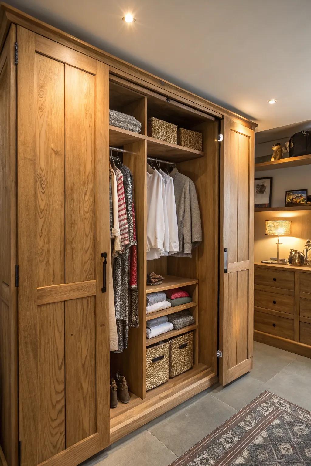 A closet design that truly celebrates the inherent allure of natural wood textures.