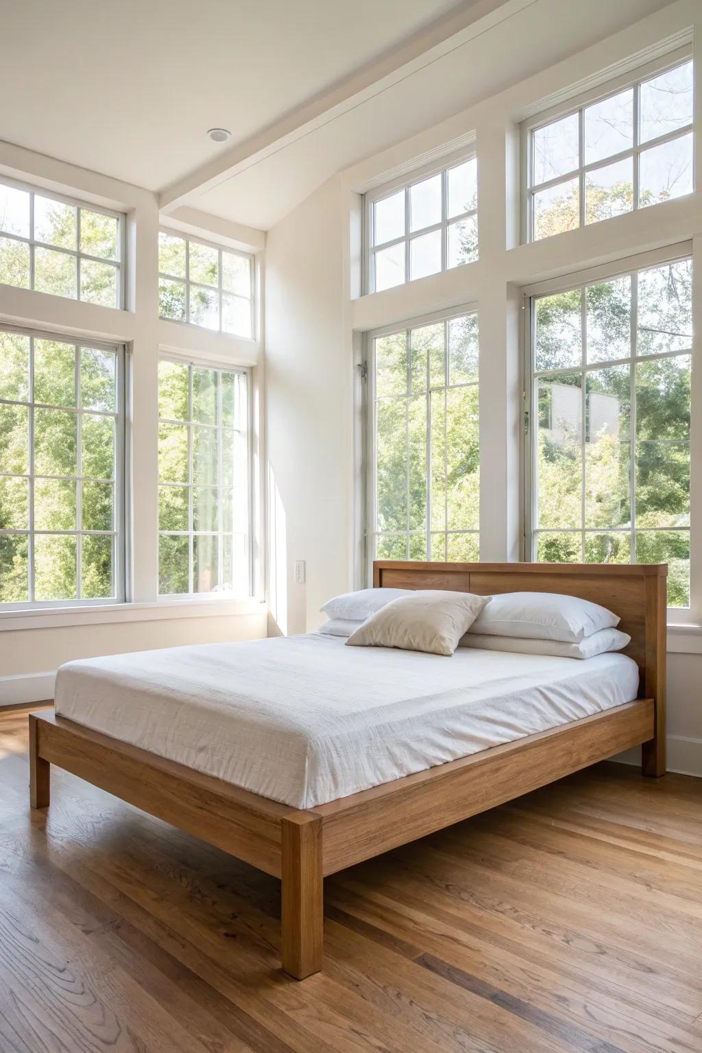 A minimalist wooden bed design that is excellent for a clutter-free bedroom.