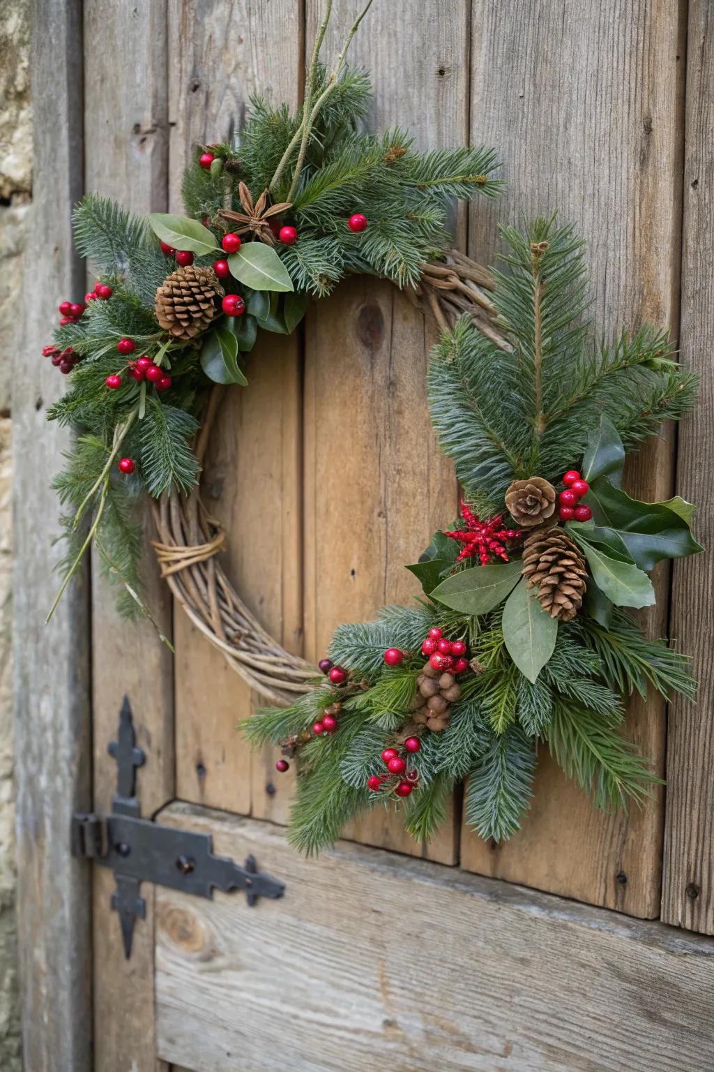 A delightful Yule garland, prepared to greet guests.