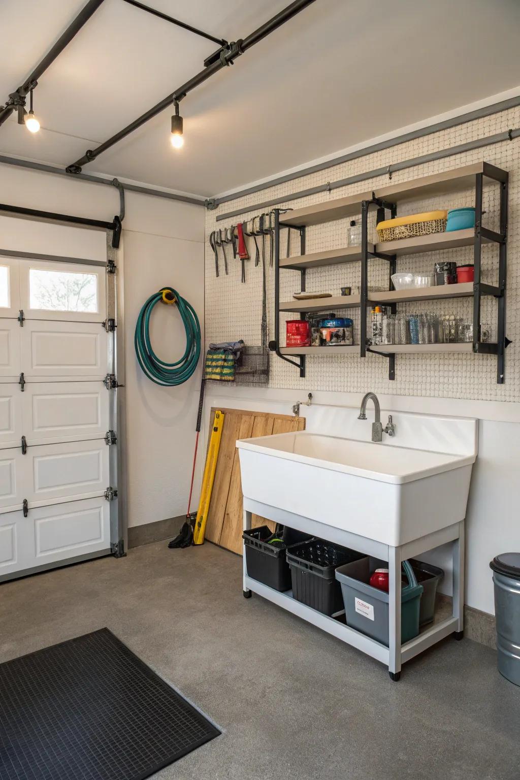 Make cleanup easy with a convenient utility sink in your garage.