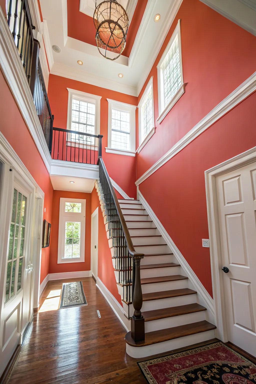 Bold paint choices create a memorable and vibrant foyer.