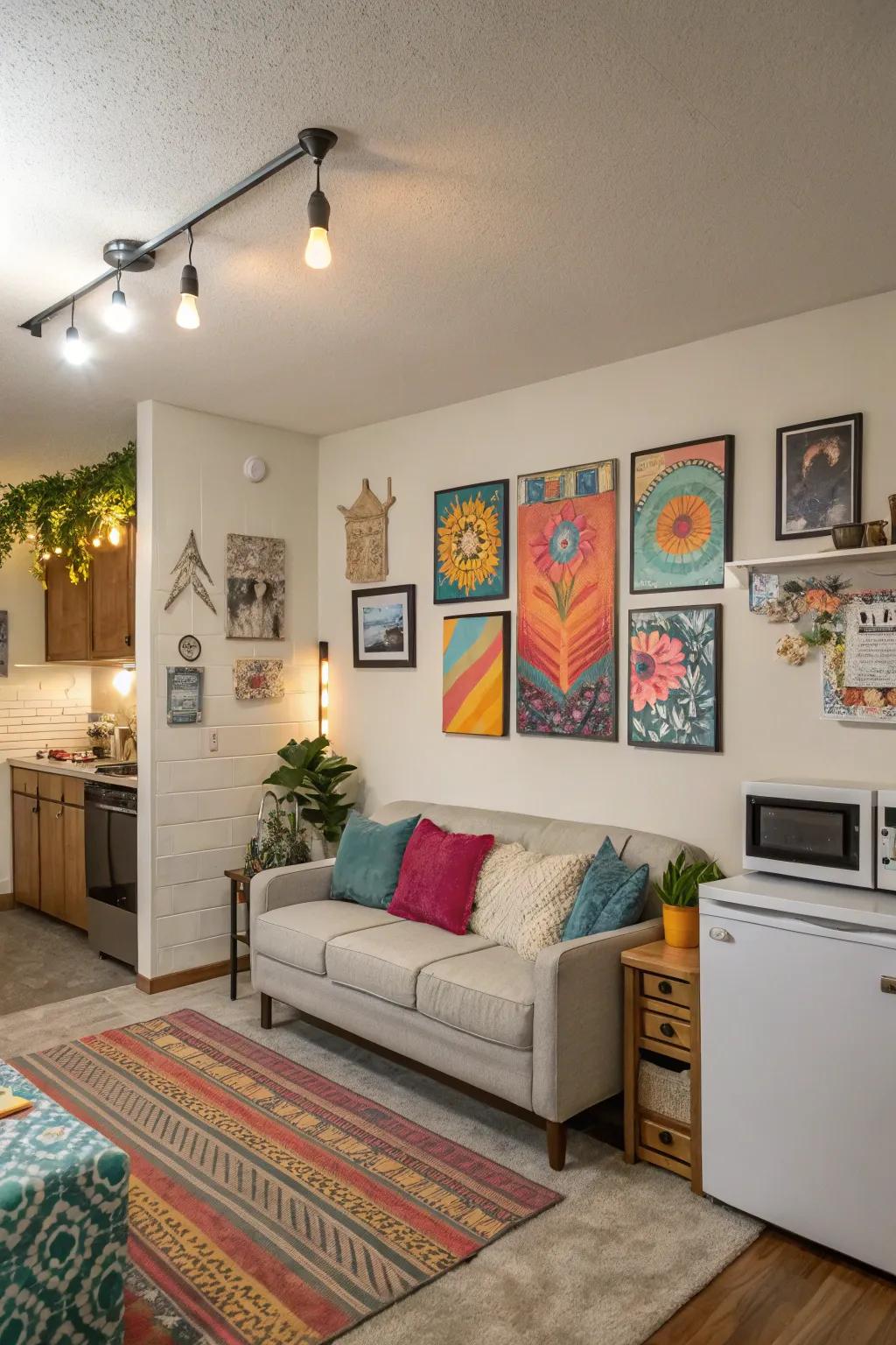 Wall d&eacute;cor can fill your studio with personality without taking up space.
