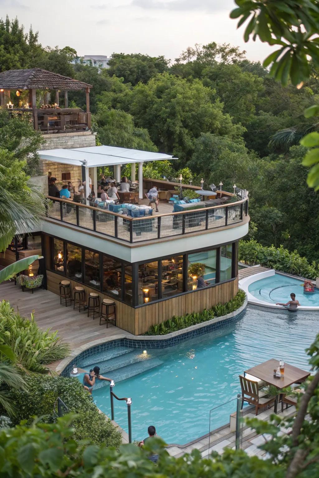 A multi-level bar design adds visual interest and functionality.