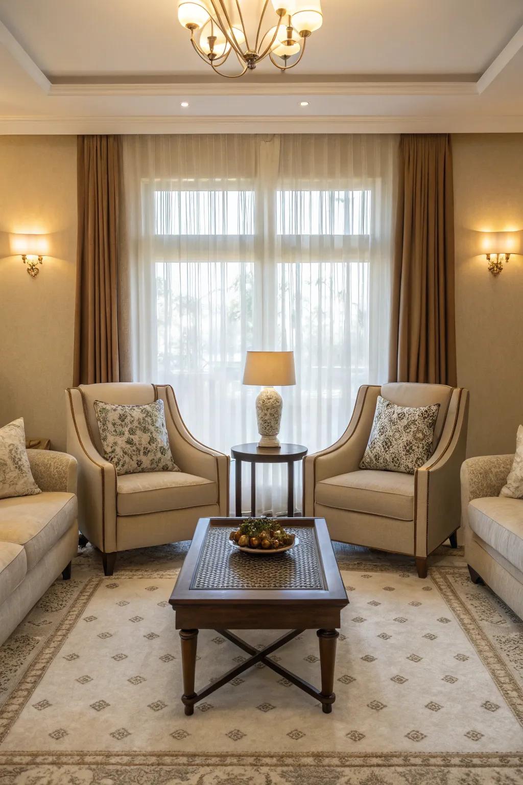 Symmetrical chairs create a balanced and harmonious space.