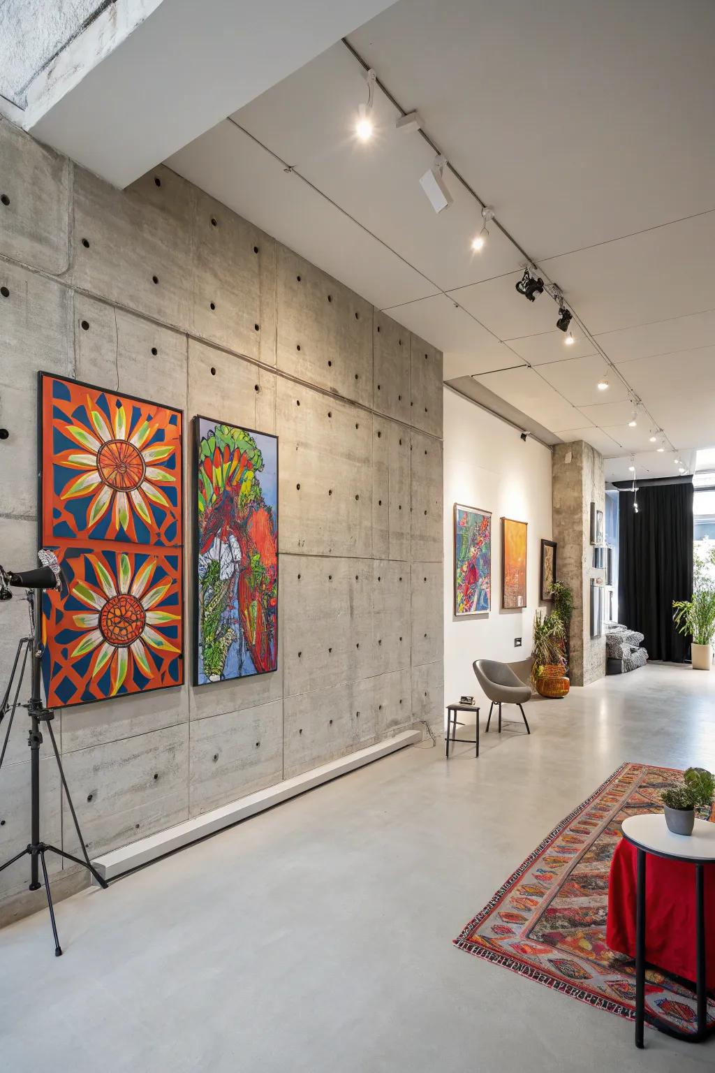 A studio featuring a stone accent wall for a modern and edgy look.