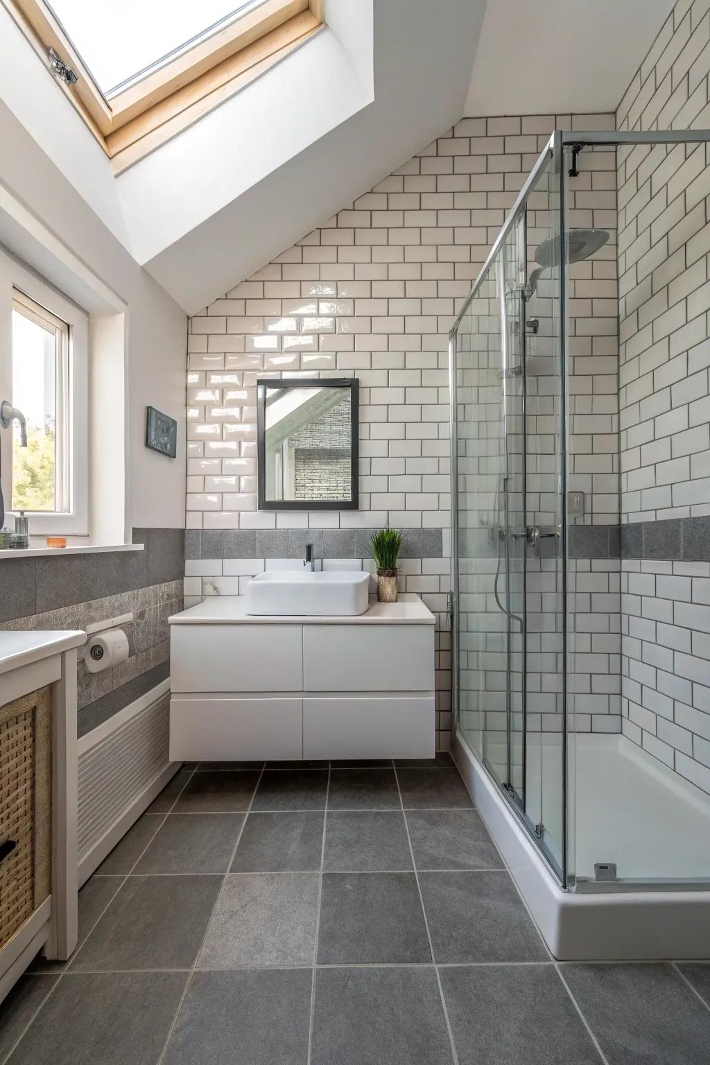 Full-height tiles foster a dramatic and luxurious sensation.