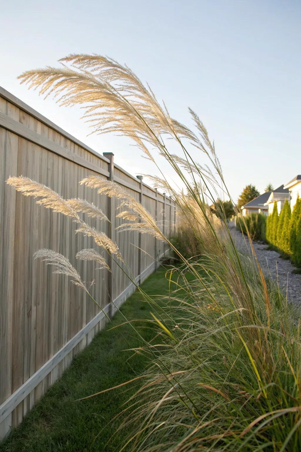 Decorative grasses bring dimension and movement.