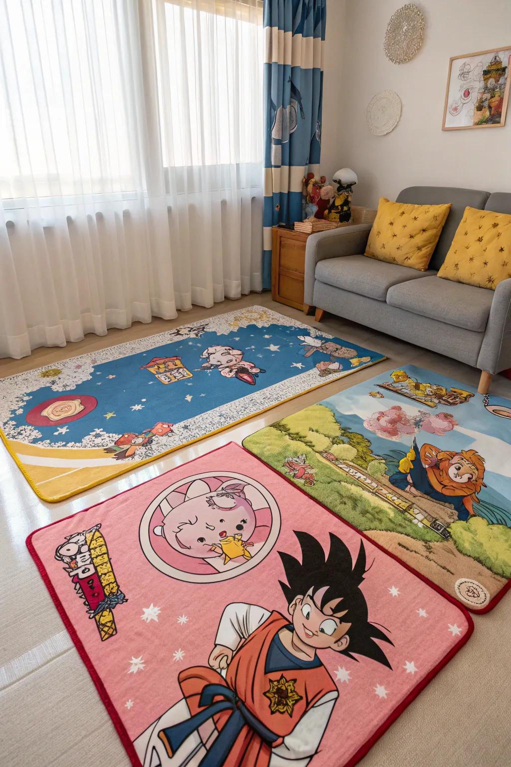 Themed flooring enhances the room's immersive animated feel.