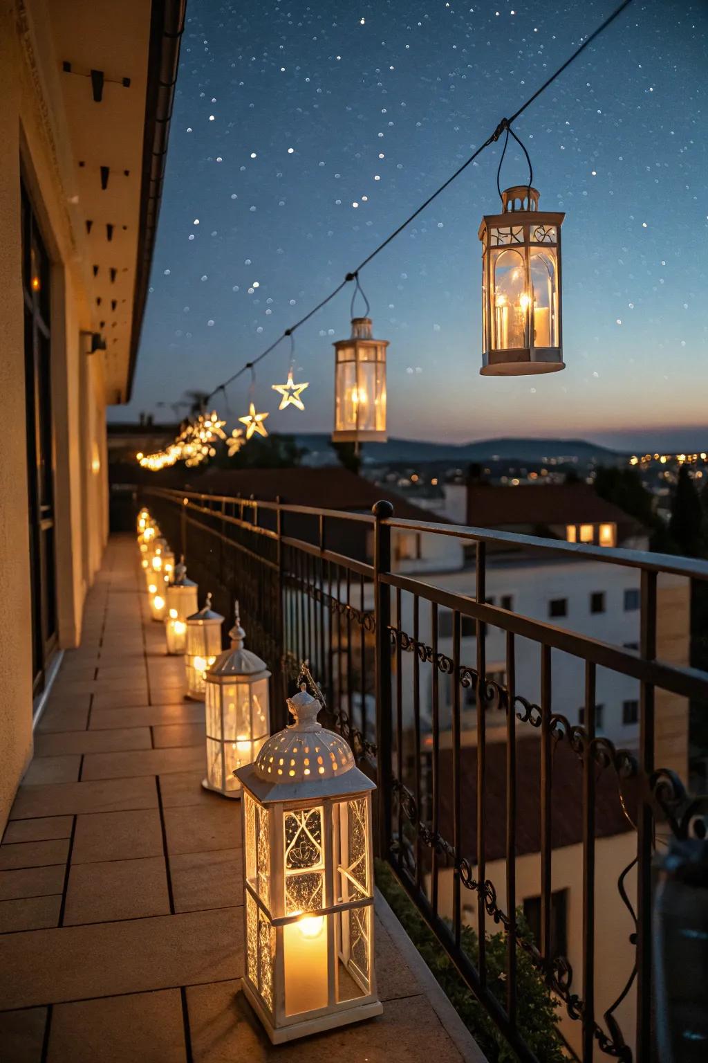 Lighted lanterns offer a snug and elegant ambiance.