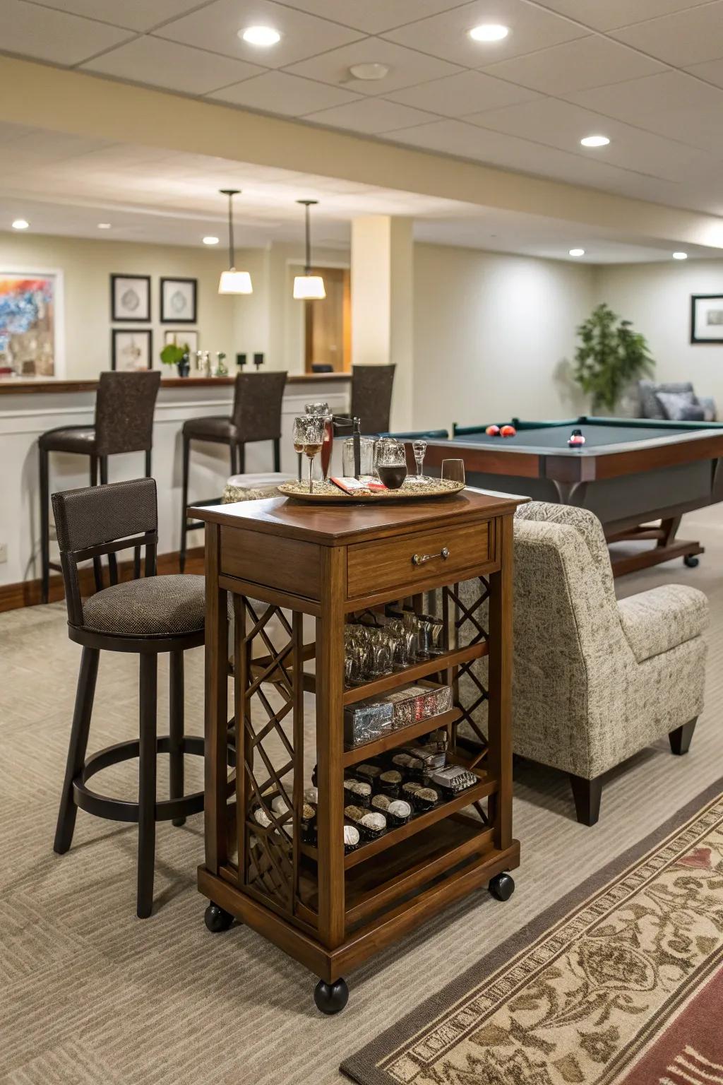 A bar area can elevate your game room, making it ideal for entertaining.