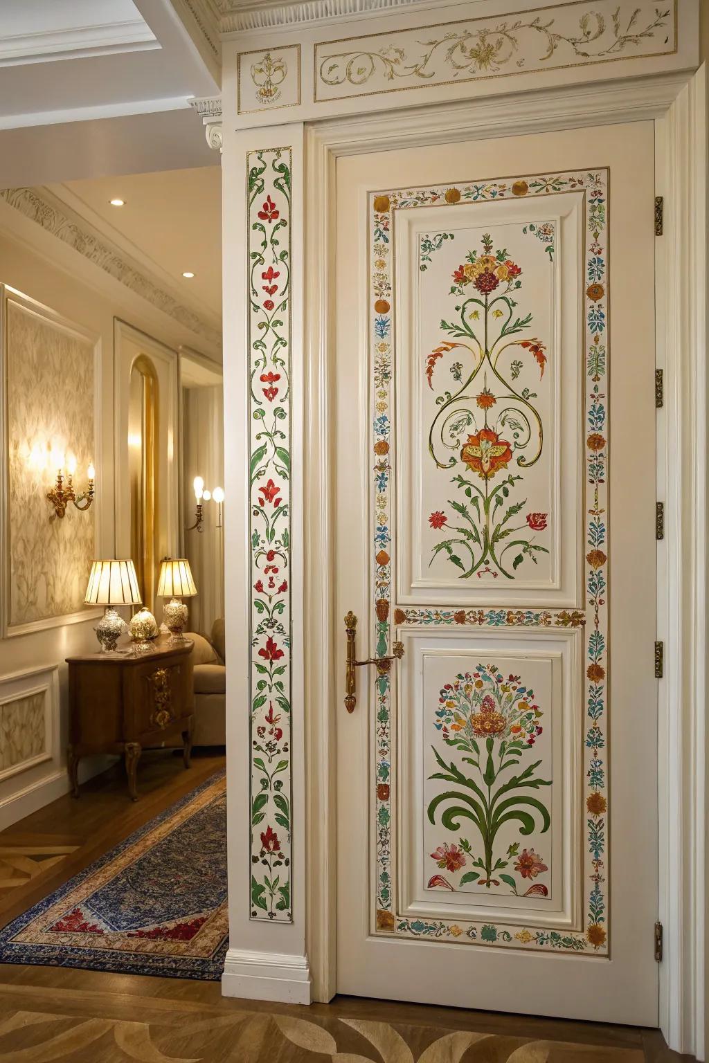 A door adorned with template designs for a personalized artistic impression.