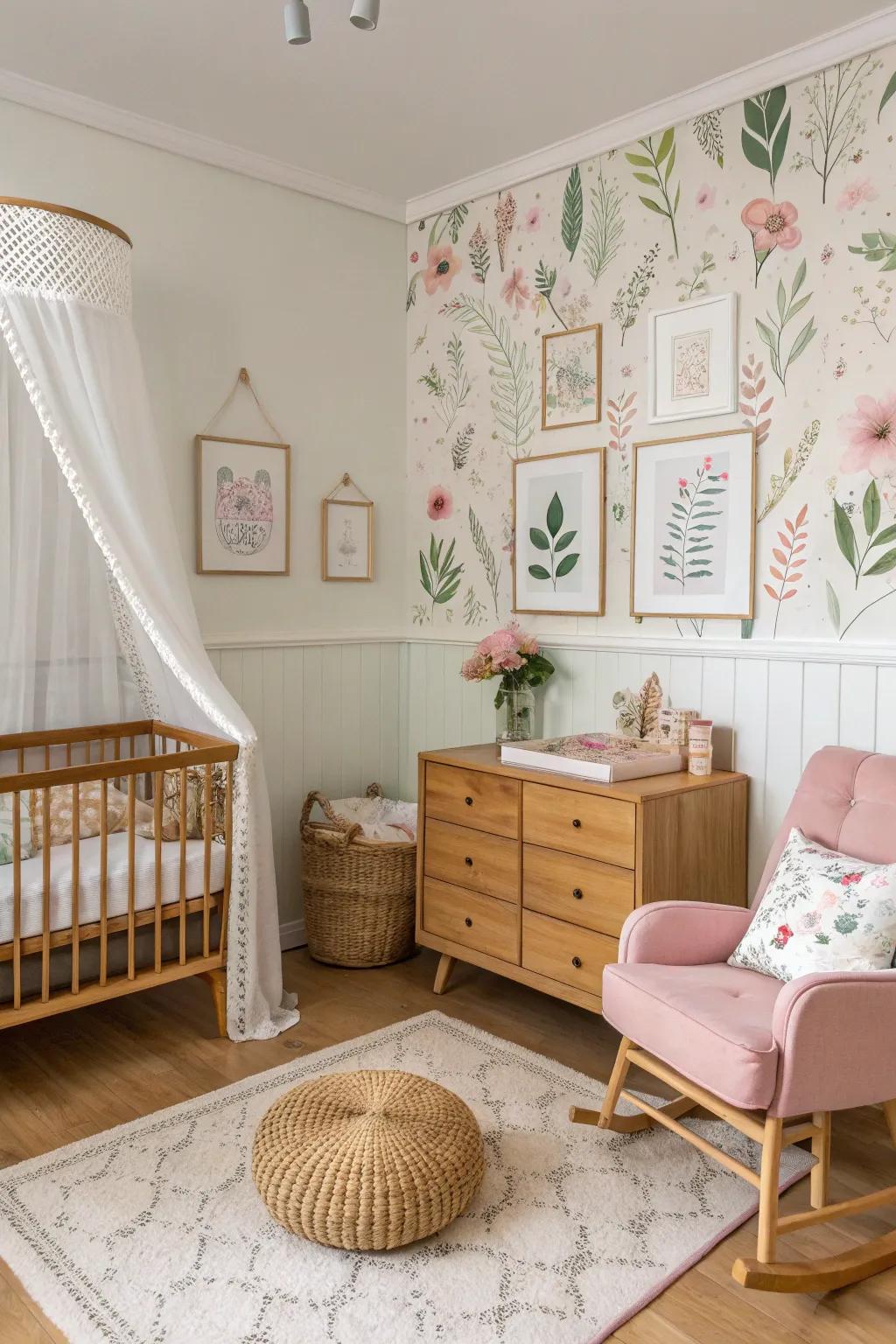 Nature-themed decor adds a calming, fresh touch.