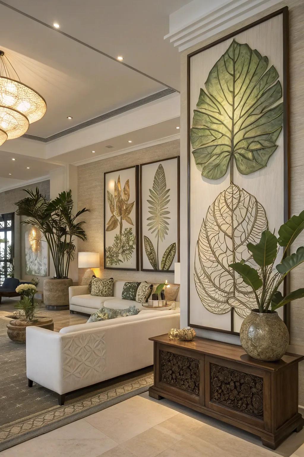 Nature-inspired artworks bring a revitalizing and calming vibe.