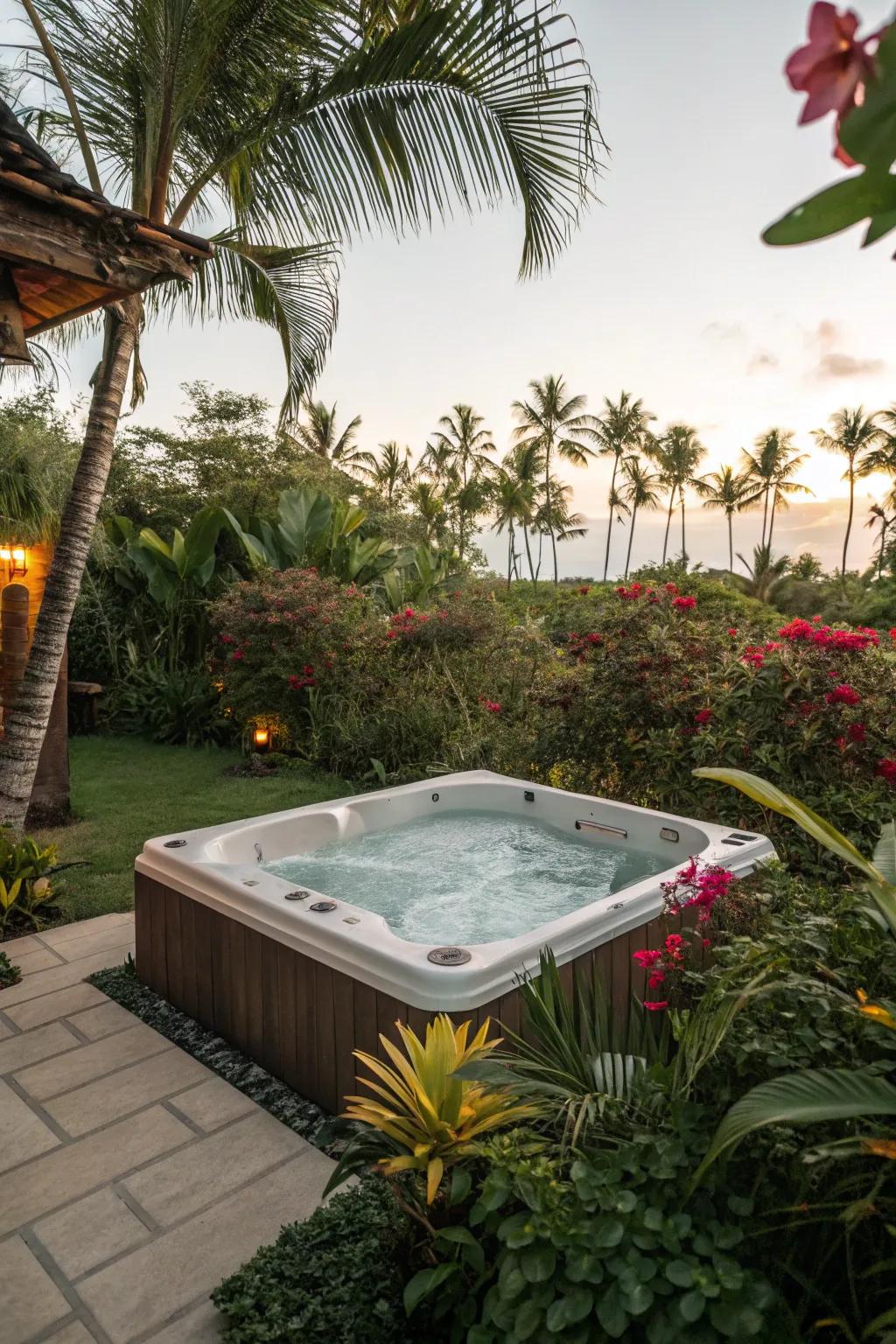A tropical theme transforms your spa tub into an exotic escape.