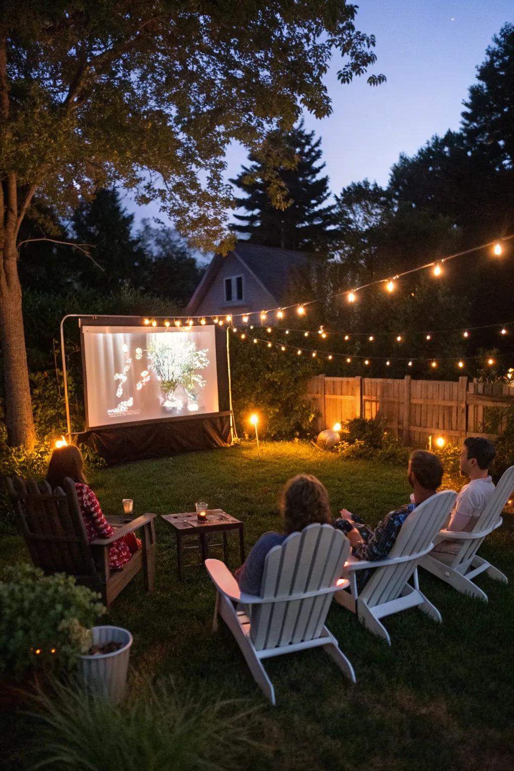 Adirondack chairs combine relaxation and design for an outdoor cinema.