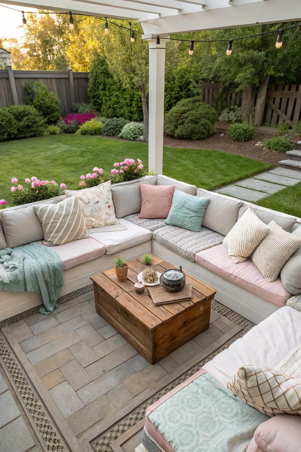 A sunken lounge area creates an intimate setting on your patio.
