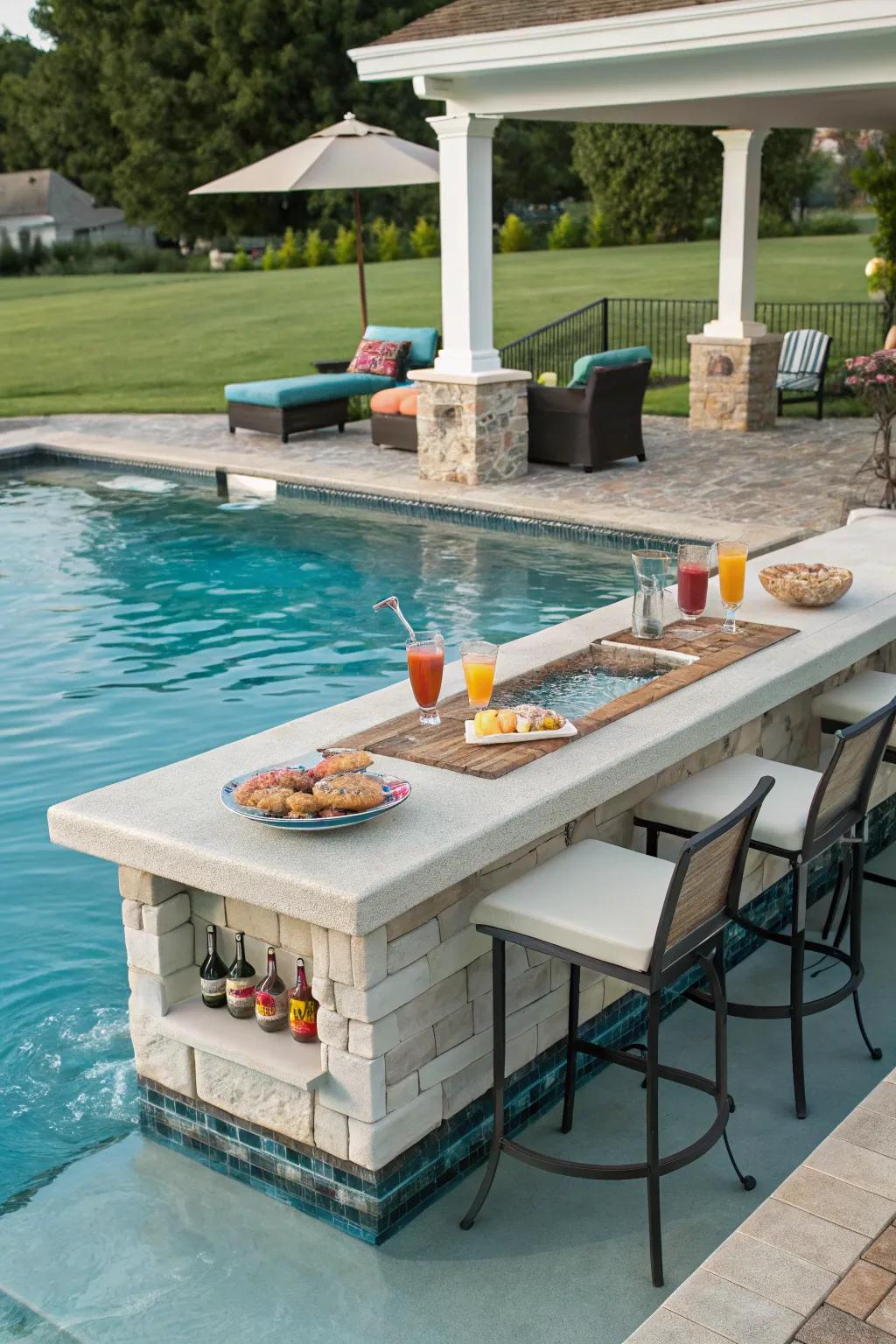 Add fun and function with a poolside swim-up counter.