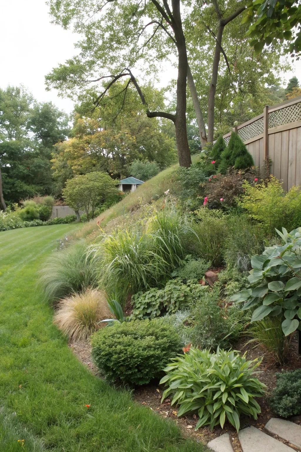 A natural mound enhances privacy with elevation.