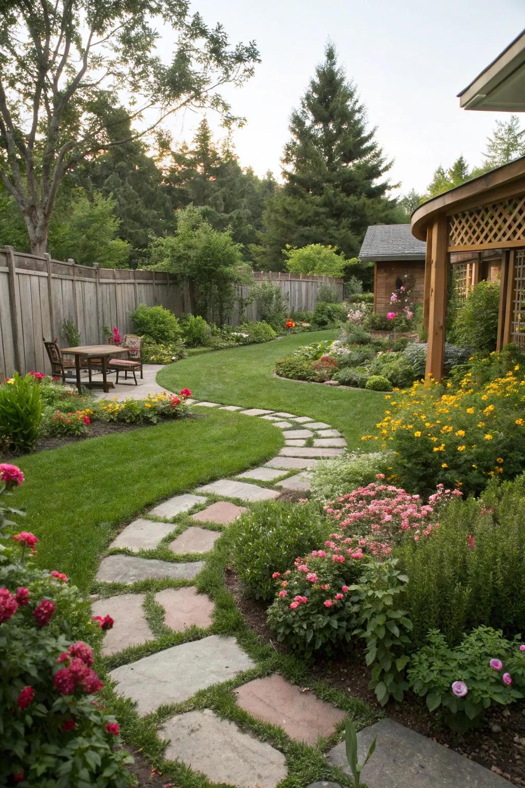 Direct your journey with country-style stone pathways.