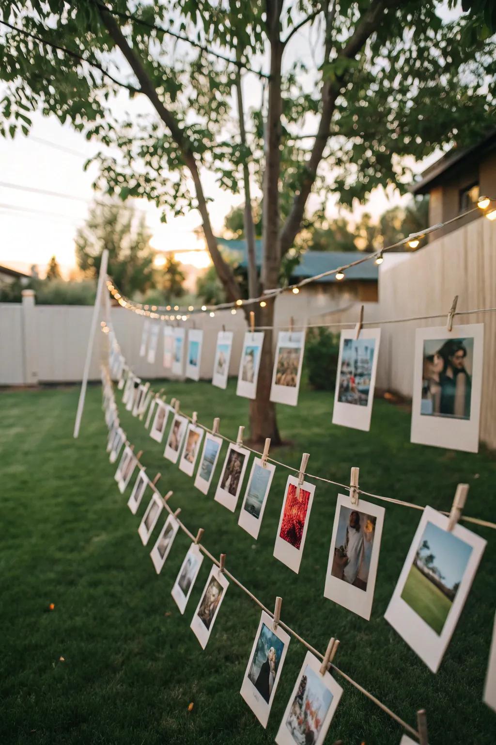 A charming Polaroid memory wall capturing party moments.