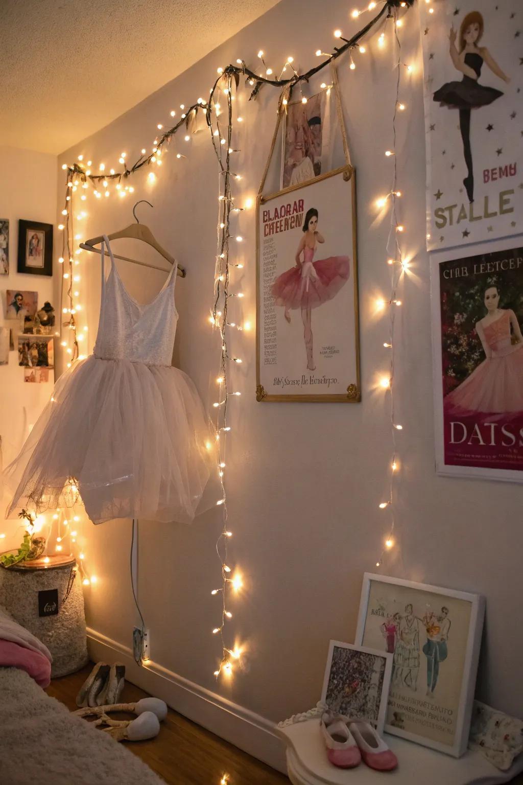 Sparkly lights inject a captivating touch to the room.