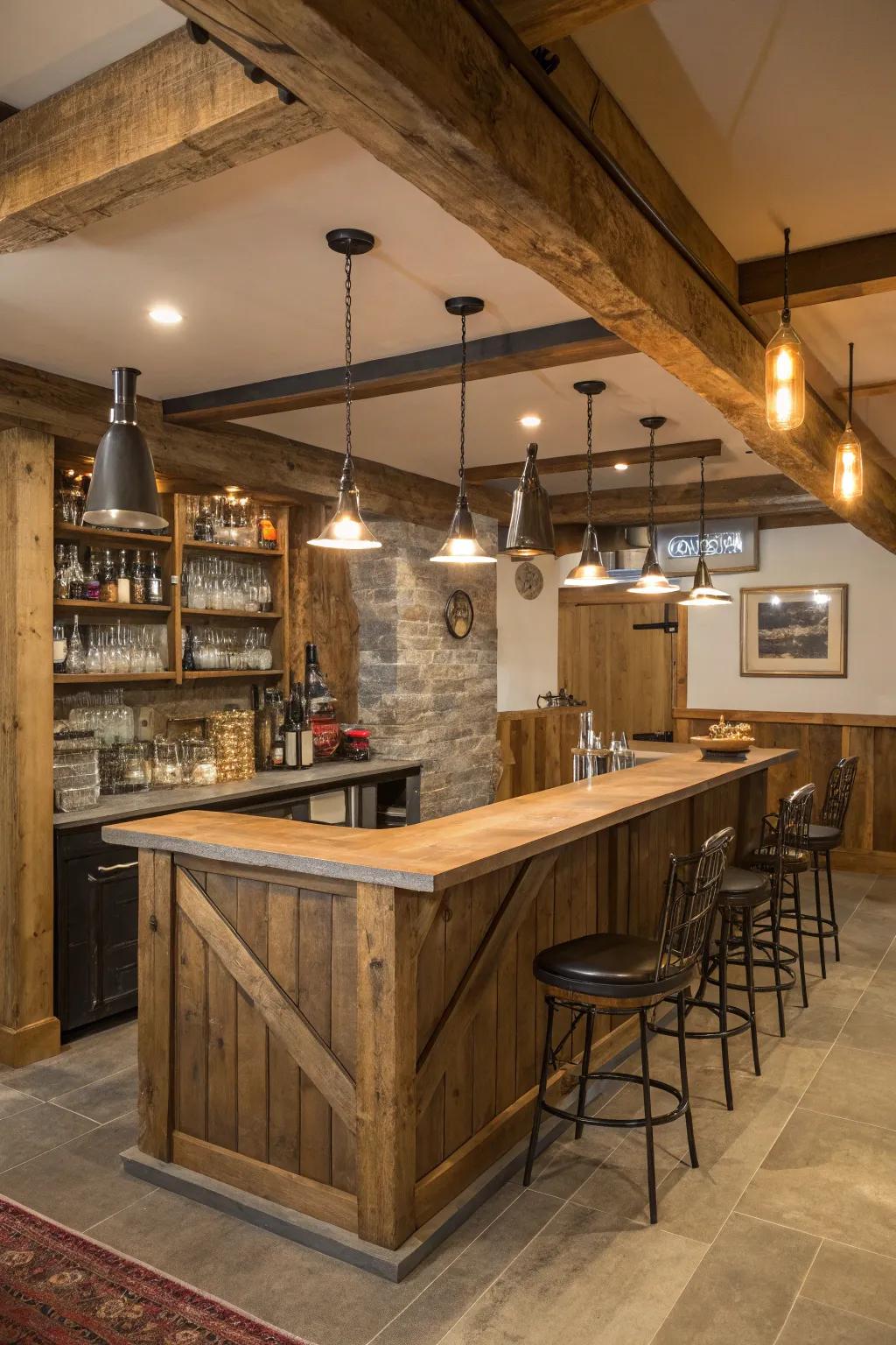 Rustic wood features add warmth and charm.