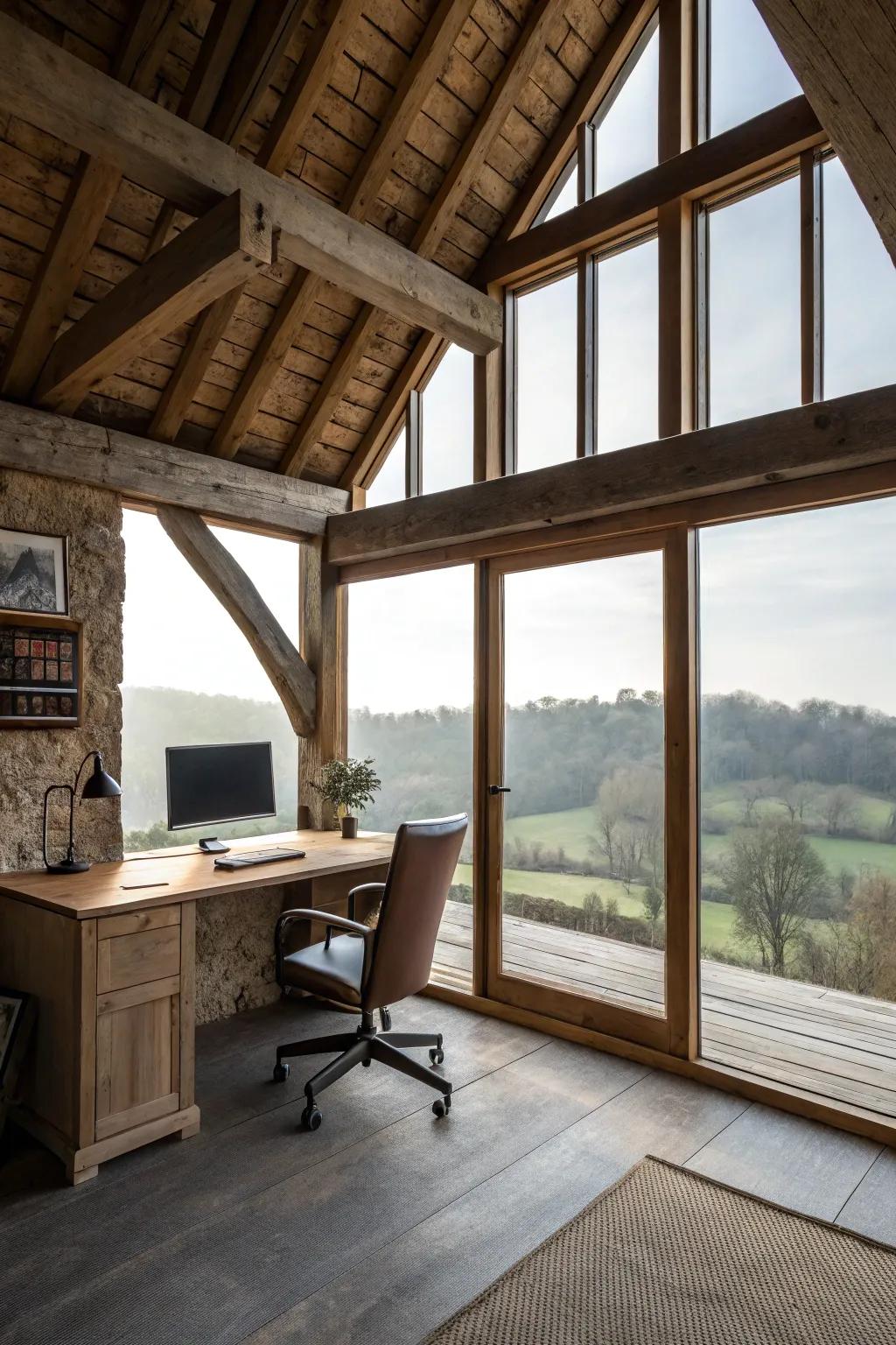 A barn loft workspace provides a peaceful and inspiring workspace.